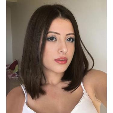 Imagem de Peruca Bob curta comprimento do ombro peruca marrom bob parte do meio peruca longa reta em camadas para mulheres festa de Halloween peruca aparência natural (35 cm, marrom escuro)