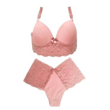 Imagem de Conjunto de lingerie plus size com bojo em microfibra e renda Sensual 