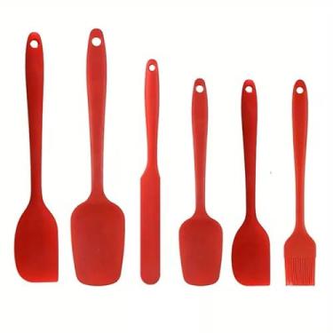 Imagem de Conjunto de 5 espátulas de silicone resistente ao calor, raspadores de creme de bolo de grau alimentício e ferramentas de cozimento, utensílios de cozinha, acessórios de cozinha, vermelho