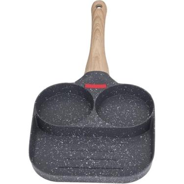 Imagem de Frigideira Multifuncional 3 em 1 Antiaderente, Liga de Alumínio, 33,5x17cm, Divisórias Inteligentes, Cabo de Madeira, Cinza e Branco, Compatível com Fogão a Gás/Elétrico/Vitrocerâmico