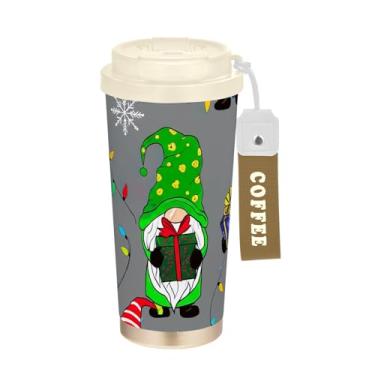 Imagem de Caneca de viagem de café 40 ml com canudo e tampa, copo de parede dupla isolado a vácuo com revestimento cerâmico, adoráveis gnomos presentes de Natal