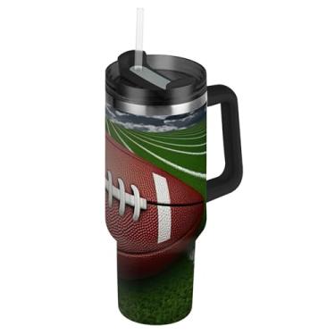 Imagem de Copo com alça copos de aço inoxidável de 850 g com tampa e canudo garrafas de água térmica garrafa de água isolada para copo de carro impressão marrom campo de futebol