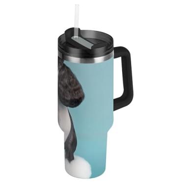 Imagem de Joisal Chic Poodle Grooming Art Tumblers com tampas e canudos Termo 1,134 g copo com alça garrafa de água isolada aço inoxidável caneca de café quente para carros