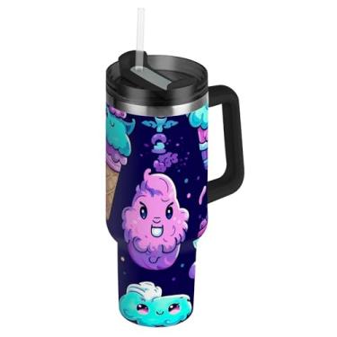 Imagem de Joisal Copos com tampas e canudos, sorvete, unicórnio, copo de 1,134 g com alça rosa fofo garrafa de água isolada copo de aço inoxidável para quente e frio