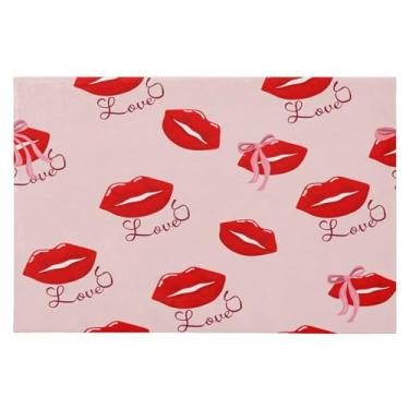 Imagem de Wassud Lábios vermelhos com tapete de porta Love 61 x 89 cm, tapete de área lavável antiderrapante com suporte de borracha, tapete macio e macio para sala de estar, quarto, entrada, entrada