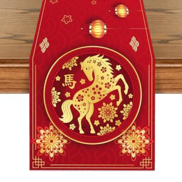 Imagem de Caminho de mesa de ano novo chinês, 2026 ano de corte de papel cavalo estilo caminho de mesa vermelho, festival de primavera lunar da China, decoração de jantar de cozinha de inverno para festa em