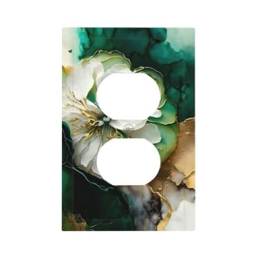 Imagem de Capa de interruptor de luz estilo arte decorativa, padrão de flor verde, placa decorativa de tomada basculante de 1 gangue, compatível com GFCI, capa protetora de interruptor elétrico para decoração