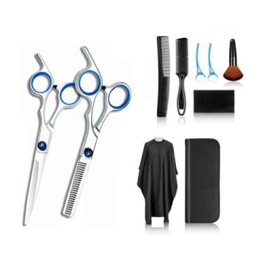 Imagem de Semme Profissional Kit de Tesoura de Corte de Cabelo 10 Pçs Desbaste Tesouras de Corte de Aço Inoxidável Conjunto de Barbeiro para Salão de Beleza Uso Doméstico Azul