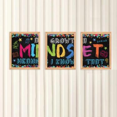 Imagem de 3 peças de pôsteres de parede de sala de aula de mentalidade de crescimento para decoração de quarto, impressão de arte de parede com tema de quadro-negro colorido, decorações de berçário de sala de