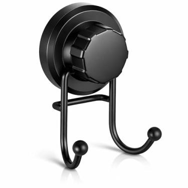 Imagem de HASKO Gancho de ventosa para chuveiro, gancho de toalha de banheiro de aço inoxidável, organizador para toalha, roupão e bucha, inclui suporte adesivo opcional sem broca para chuveiro interno, preto