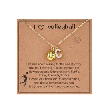 Imagem de SKIRIFLA Presentes de voleibol para meninas adolescentes e mulheres, colar de voleibol com letra A-Z, presentes de Natal para fãs de treinadores de time, Cobre, Sem Pedra Preciosa