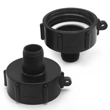 Imagem de CADUFUELLY 2 peças 275 330 galões IBC adaptador tote, rosca grossa de 5 cm x 3/10.2 cm mangueira de jardim macho IBC encaixe, adaptador de mangueira de tanque de água de drenagem