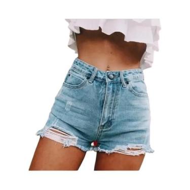 Imagem de Shorts jeans rasgados para as mulheres, cintura alta, tampa do quadril