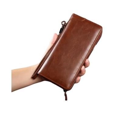 Imagem de Carteira Masculina Longa Com Zíper E Bloqueio RFID Em Couro PU De Alta