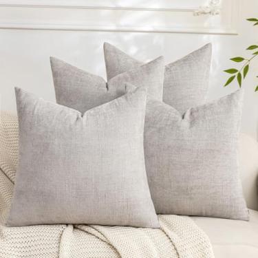 Imagem de Cozoomy Conjunto de 4 capas de almofada decorativas macias texturizadas 45,7 x 45,7 cm, capa de almofada aconchegante para casa de fazenda, para cama, sofá, sala de estar, cinza claro