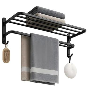 Imagem de Toalheiro para banheiro Suporte para toalhas de banheiro Porta Toalha Aço Inoxidável com Design Elegante preto (50cm)