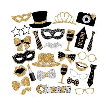 Imagem de Acessórios Para Cabine De Fotos De Festa Em Preto E Dourado, 30 Peças,