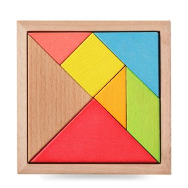 Imagem de Brinquedo de quebra-cabeça Tangram de madeira em madeira de faia para crianças de 3 anos ou mais