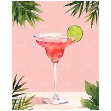 Imagem de Kit de pintura tropical Margarita por números para adultos - Copo de coquetel DIY com pintura de limão e folhas em tela 40,6 x 50 cm, conjunto de tinta acrílica, adequado para iniciantes, arte para