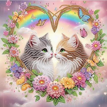 Imagem de LazyFold Kit de pintura de arte de diamante, faça você mesmo, gatos fofos 5D, formato especial, diamante, parcial, diamante, pintura, mosaico, artesanato, adequado para decoração de parede de casa