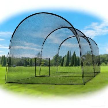 Imagem de Sharellon Gaiola de rebatedor de beisebol - Grande rede de treino de beisebol portátil de 6,7 x 3,7 m x 3 m com orifício para máquina de arremesso para treinamento de quintal - adultos e jovens