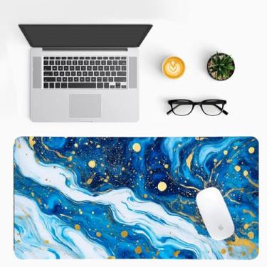 Imagem de Tapete de mesa de mármore azul moderno, luxuoso tapete de mesa de couro PU - tapete de escritório grande antiderrapante para um espaço de trabalho elegante para jogos e casa, decoração de mesa