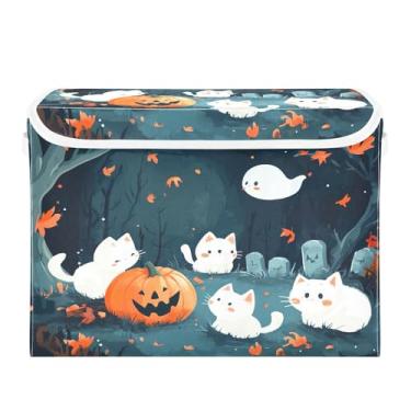 Imagem de SEHANY Cesto de armazenamento de armário de fantasmas de desenho animado fofo com tampas e alças, organizador de cestas de armazenamento de tecido dobrável, caixas de armazenamento de cubo grande para