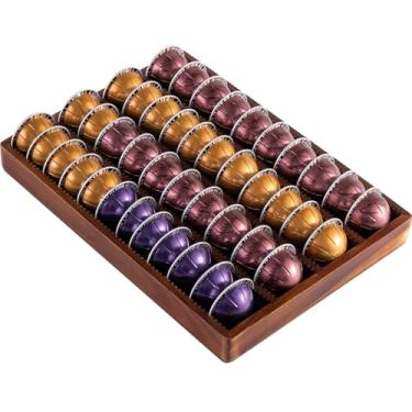 Imagem de Bandeja de madeira de acácia compatível com Nespresso Vertuo, compartimento organizador de gavetas, armazenamento, suporte, recipiente, suporte de cápsula para bancada de café, capacidade para 40