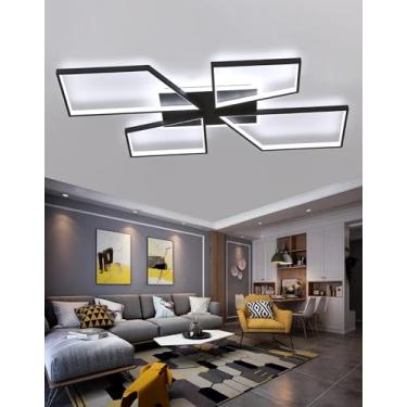 Imagem de Luminária de teto LED regulável, grande, moderna, preta, trapezoidal, com controle remoto, para sala de estar, iluminação decorativa interna, luminária de teto em metal acrílico para quarto