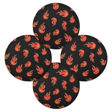 Imagem de Wassud Jogo americano conjunto de 4 tapetes redondos com chamas vermelhas dançantes para cozinha e jantar tapetes laváveis resistentes ao calor decoração de mesa 39 cm