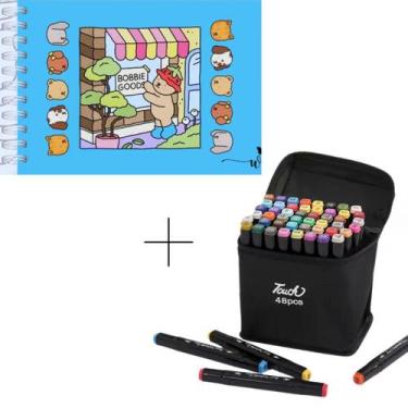 Imagem de Kit Livro De Colorir Bobbie Goods Capa Dura+48 Canetas Touch - JM, Azu