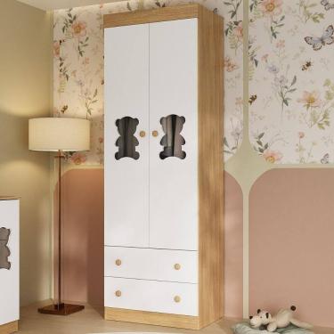 Imagem de Guarda-roupa Infantil 62cm 2 Portas Com Vidro E 2 Gavetas Teddy Multimóveis Mp4486 Madeirado/branco Madeirado/branco