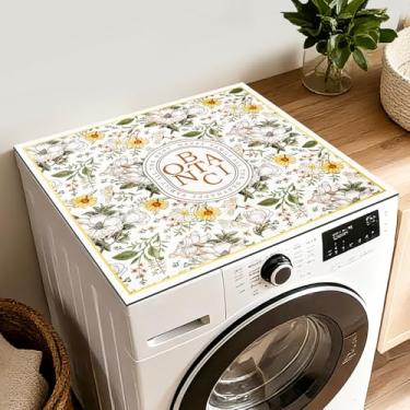 Imagem de Capa superior para lavadora e secadora, tapete protetor antiderrapante, capa de aparelho à prova de poeira para lavanderia e cozinha, 60 x 40 cm, design floral
