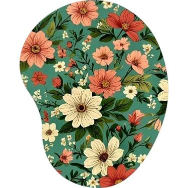 Imagem de Mouse Pad Ergonômico Gota Mix Floral Colorido Fundo Verde