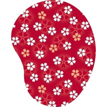 Imagem de Mouse Pad Ergonômico Gota Flores Brancas Fundo Vermelho