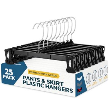 Imagem de Lifemaster Cabides para calças com clipes, pacote de 25 cabides resistentes de 30 cm com clipes antiderrapantes e gancho giratório de 360°, organizador de armário para calças, saias e shorts, preto