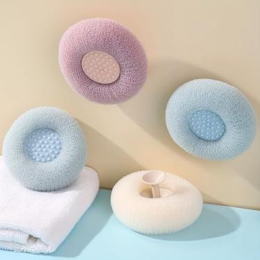 Imagem de 1 escova de chuveiro esfoliante com ventosa - bola de esponja de banho de massagem, bucha de parede para homens e mulheres (roxo)
