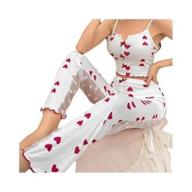 Imagem de Conjunto De Pijama Sexy Feminino De 2 Peças Em Renda De Malha Com Top 