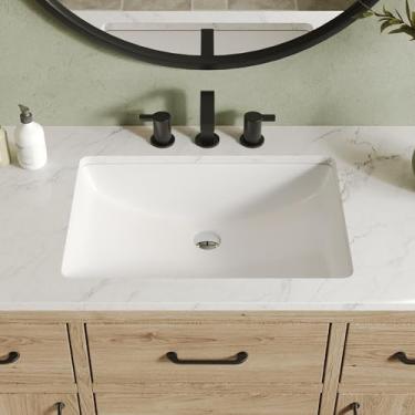 Imagem de DeerValley Pia de banheiro retangular de 61 x 43 cm, pia de cerâmica branca embaixo do balcão com transbordamento, DV-1U0208