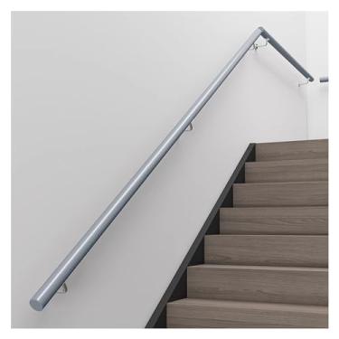Imagem de Trilho de corrimão de madeira para escadas, suporte de parede resistente para corrimão de escada para idosos/crianças, conjunto completo (cinza claro 0,6 m)