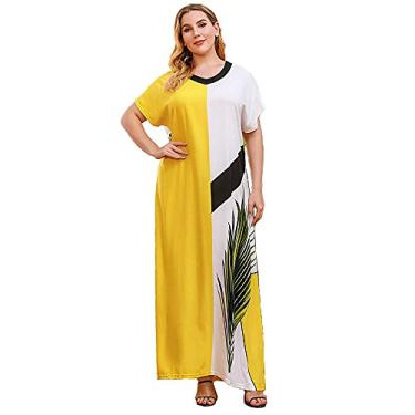 Imagem de 3FLQOOPP Vestido longo de tamanho grande saia para mulheres roupão confortável roupas de maternidade amarelo branco (amarelo 2X)