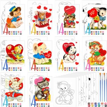 Imagem de Blosssound 10 conjuntos de pintura em tela pré-impressa de animais para Dia dos Namorados com cavalete kits de pintura de contorno de 12,7 cm x 17,8 cm para iniciantes, projetos de artesanato DIY