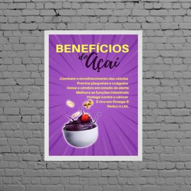 Imagem de Quadro Decorativo Benefícios Do Açaí 24X18Cm Moldura Branca