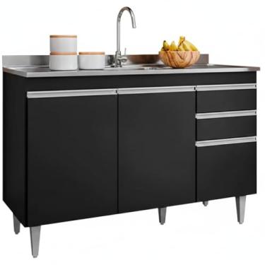 Imagem de Balcao Para Pia 3 Portas 2 Gavetas Melissa 120 cm Preto Eratto Moveis
