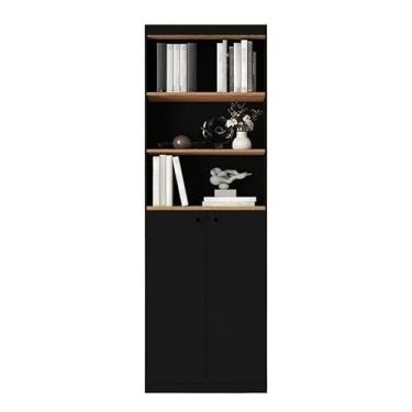 Imagem de Armário Organizador 05 Prateleiras e 02 Portas Decoração Sala Quarto Lavanderia Cozinha(Preto/Nature)