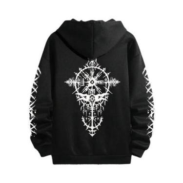 Imagem de Moletom Masculino Preto Casual Com Capuz Para Outono/Inverno, Estilo E