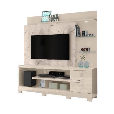 Imagem de Estante de TV 55 Pol 182cm com Pé para Sala Elaris Calacata/Off White M20 - D'Rossi