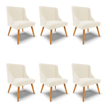 Imagem de Kit 06 Cadeiras de Jantar Liz Veludo Bege Pés Palito Castanho - D'Rossi
