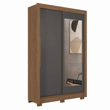 Imagem de Guarda Roupa Solteiro 2 portas de correr Lapa com espelho Jatobá Grafite - Santos Andirá