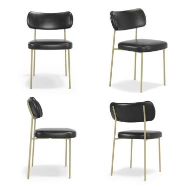 Imagem de Kit 4 Cadeiras Fixa Stela Champanhe  Courino Preto Recepção - Vallisa Decor